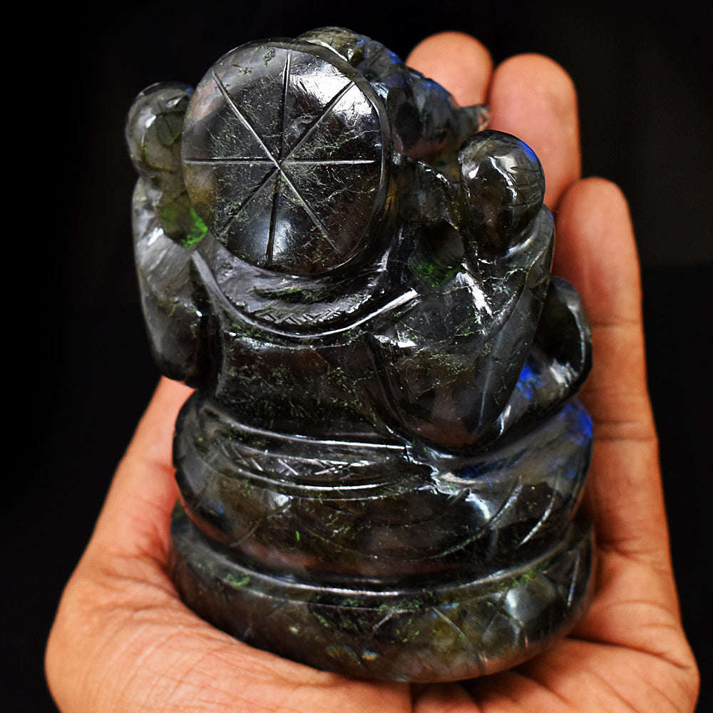 gemsmore:Stunning Labradorite  Hand Carved Genuine Crystal Gemstone Carving Lord Ganesha