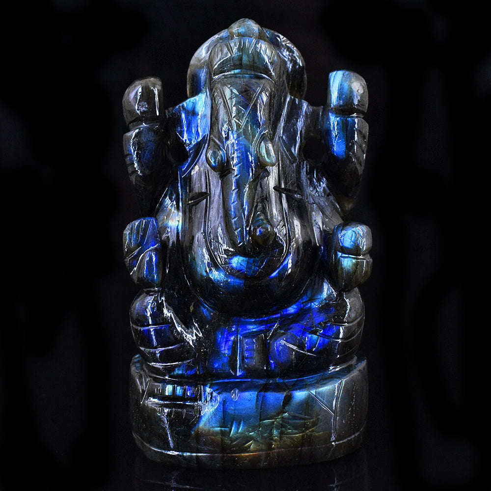gemsmore:Stunning Labradorite Hand Carved Genuine Crystal Gemstone Carving Lord Ganesha