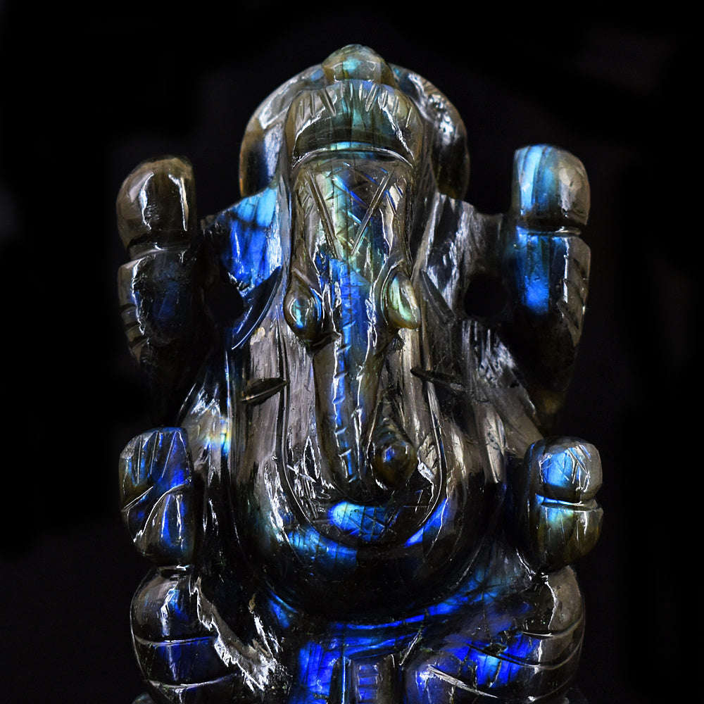 gemsmore:Stunning Labradorite Hand Carved Genuine Crystal Gemstone Carving Lord Ganesha