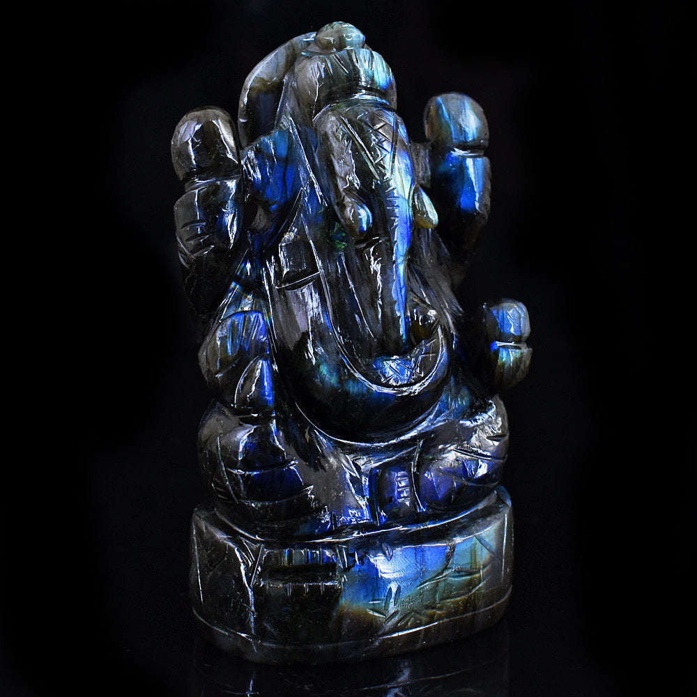 gemsmore:Stunning Labradorite Hand Carved Genuine Crystal Gemstone Carving Lord Ganesha