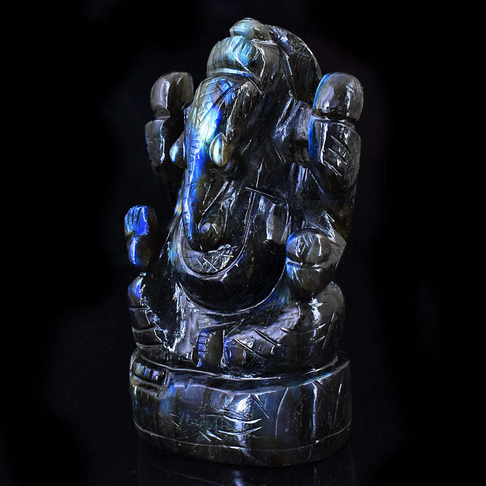 gemsmore:Stunning Labradorite Hand Carved Genuine Crystal Gemstone Carving Lord Ganesha