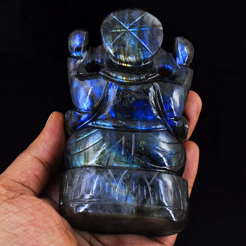 gemsmore:Stunning Labradorite Hand Carved Genuine Crystal Gemstone Carving Lord Ganesha