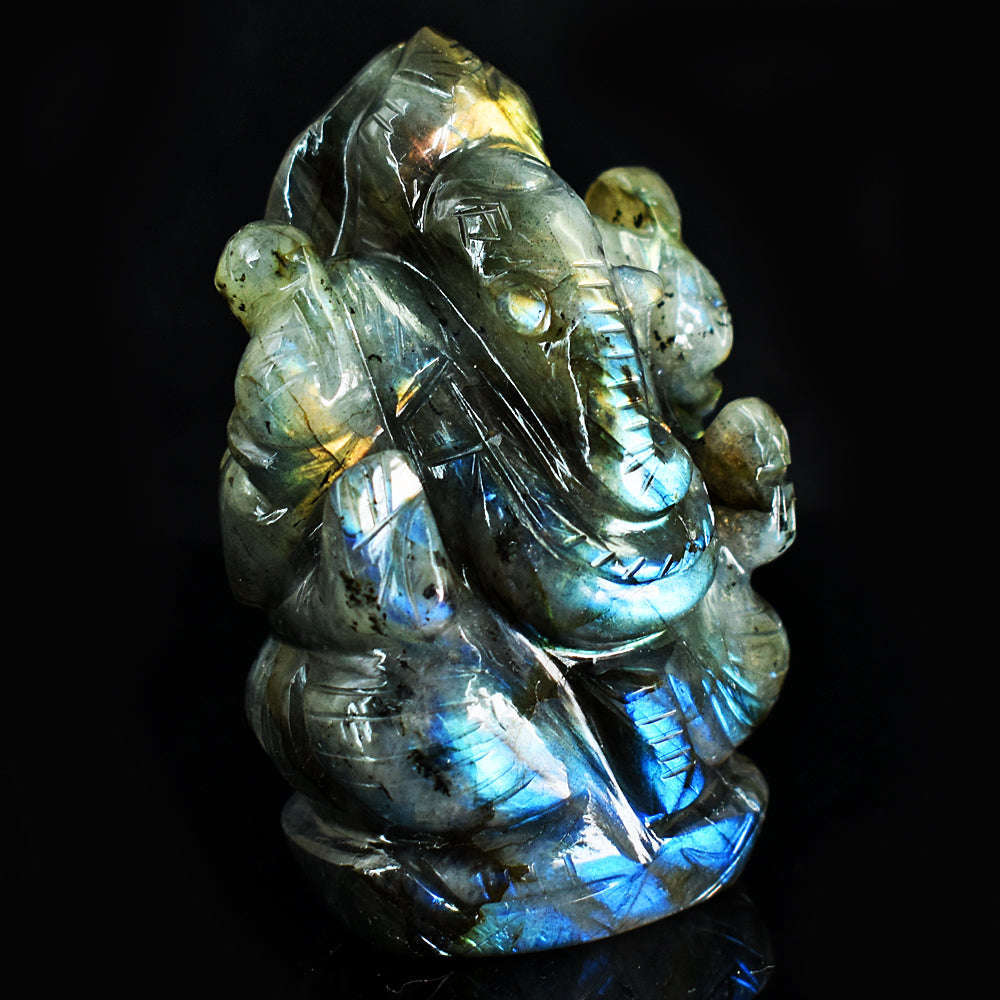 gemsmore:Stunning Labradorite Hand Carved Genuine Crystal Gemstone Carving Lord Ganesha