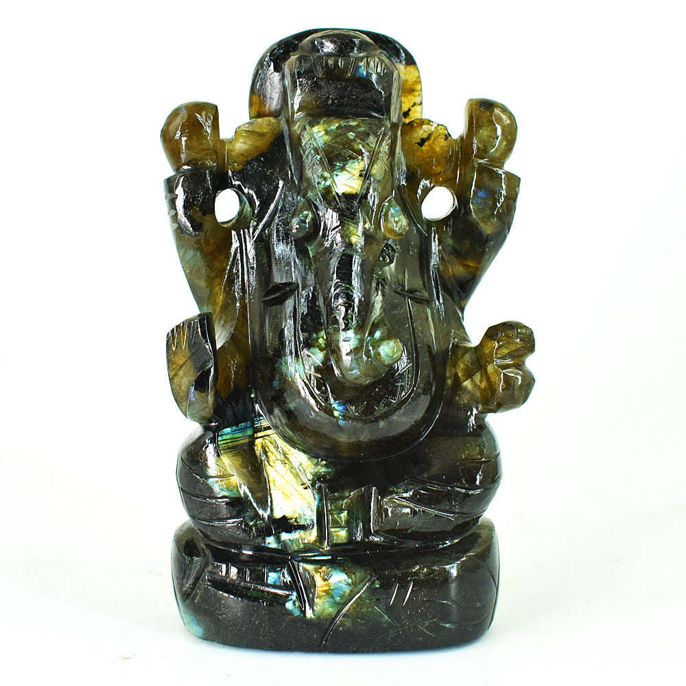 gemsmore:Stunning Labradorite Hand Carved Genuine Crystal Gemstone Carving Lord Ganesha