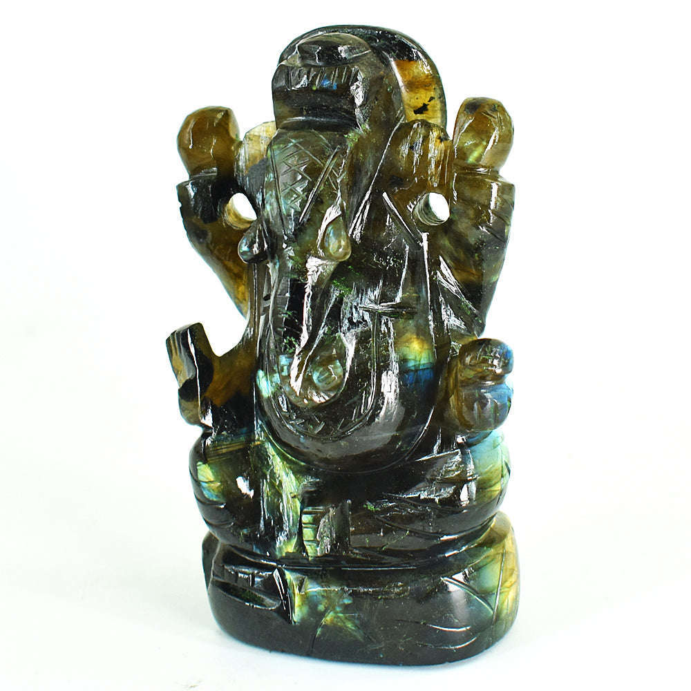 gemsmore:Stunning Labradorite Hand Carved Genuine Crystal Gemstone Carving Lord Ganesha