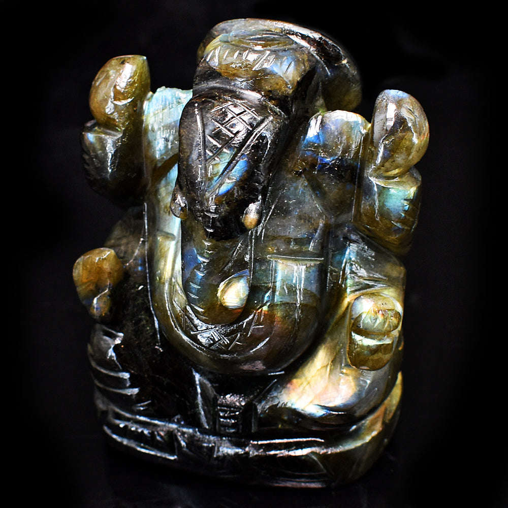 gemsmore:Stunning Labradorite Hand Carved Genuine Crystal Gemstone Carving Lord Ganesha