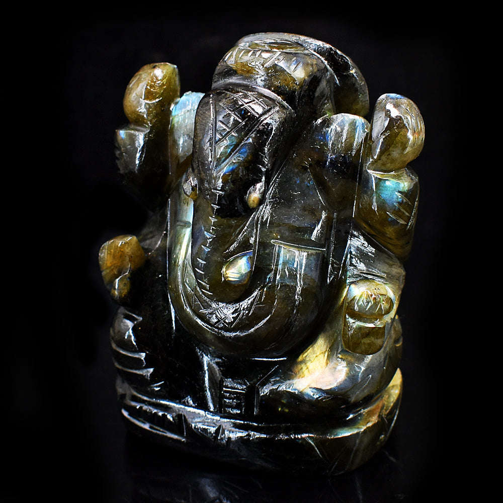 gemsmore:Stunning Labradorite Hand Carved Genuine Crystal Gemstone Carving Lord Ganesha