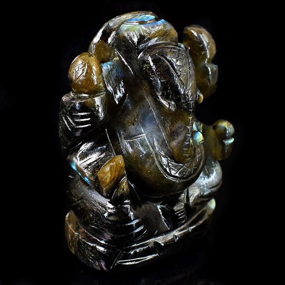 gemsmore:Stunning Labradorite Hand Carved Genuine Crystal Gemstone Carving Lord Ganesha