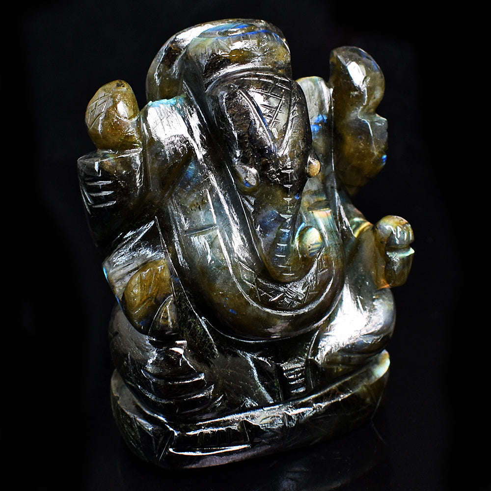 gemsmore:Stunning Labradorite Hand Carved Genuine Crystal Gemstone Carving Lord Ganesha