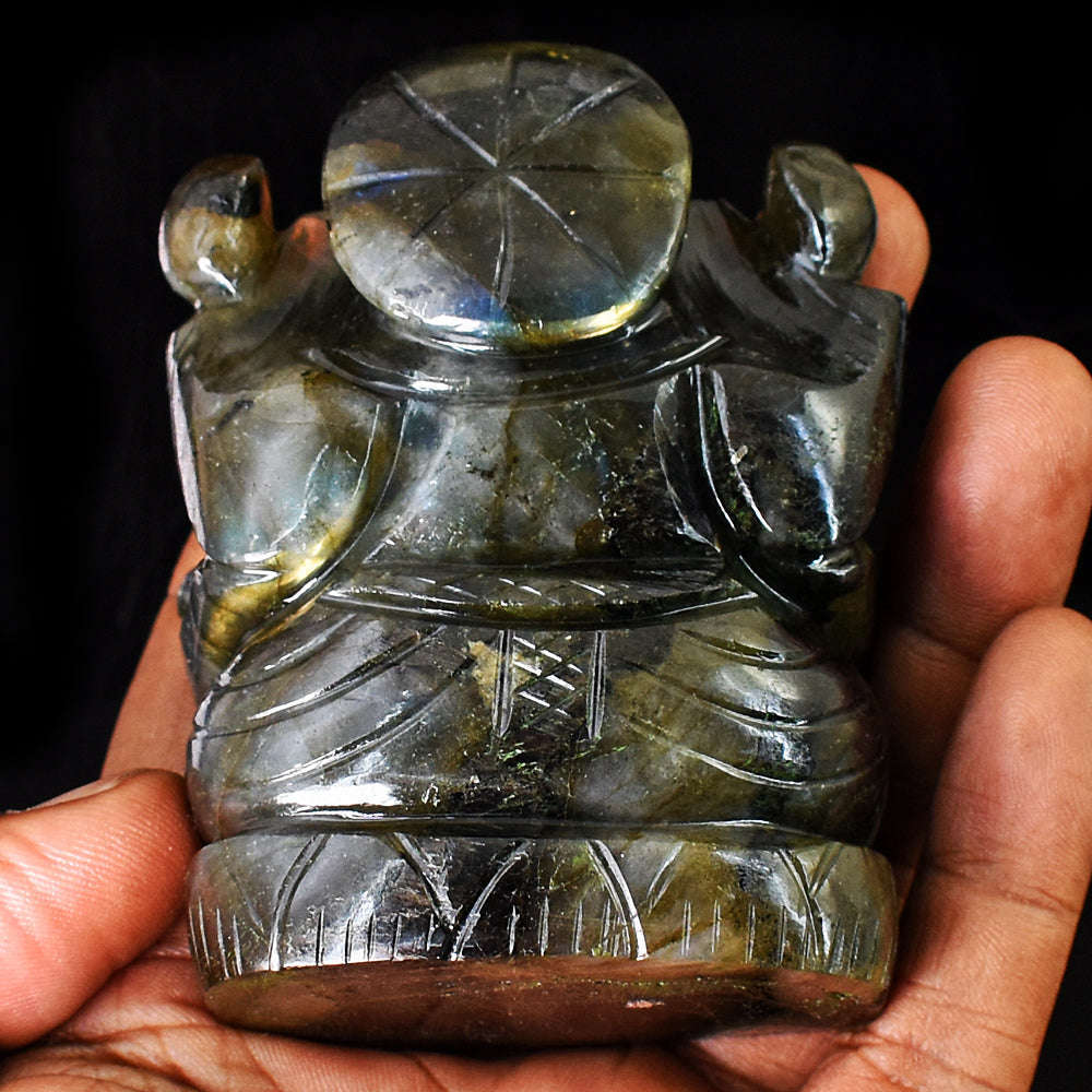 gemsmore:Stunning Labradorite Hand Carved Genuine Crystal Gemstone Carving Lord Ganesha