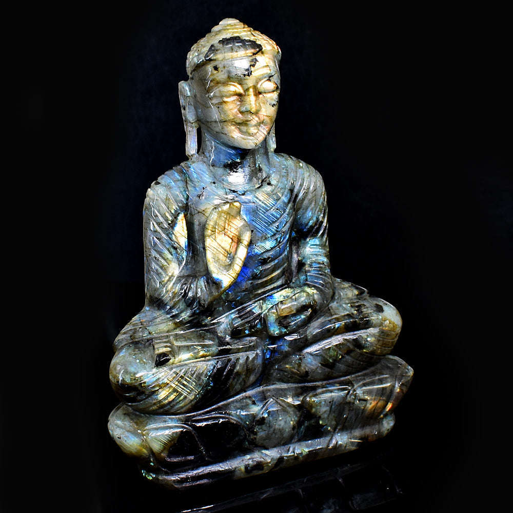 gemsmore:Stunning Labradorite Hand Carved Genuine Crystal Gemstone Carving Massive Lord Buddha