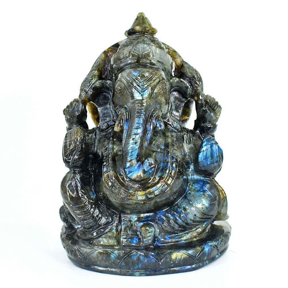 gemsmore:Stunning Labradorite Hand Carved Genuine Crystal Gemstone Carving Massive Lord Ganesha