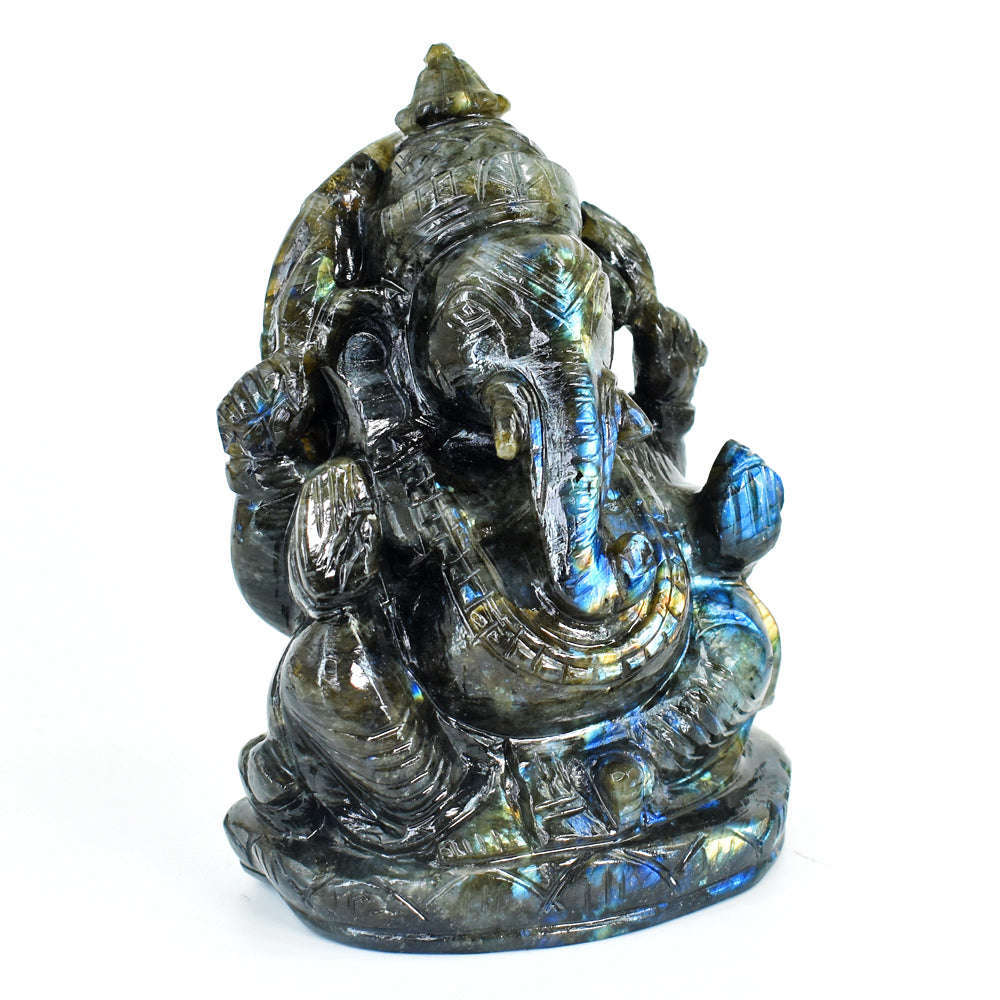 gemsmore:Stunning Labradorite Hand Carved Genuine Crystal Gemstone Carving Massive Lord Ganesha