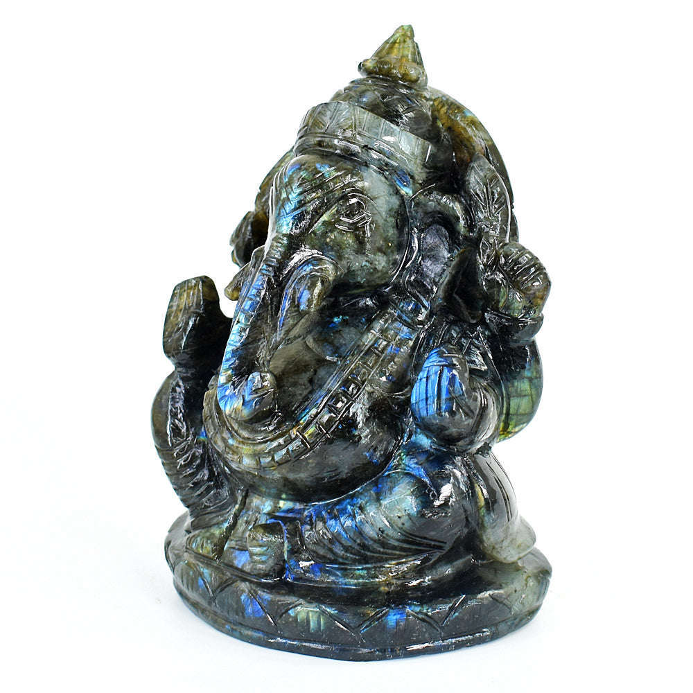 gemsmore:Stunning Labradorite Hand Carved Genuine Crystal Gemstone Carving Massive Lord Ganesha