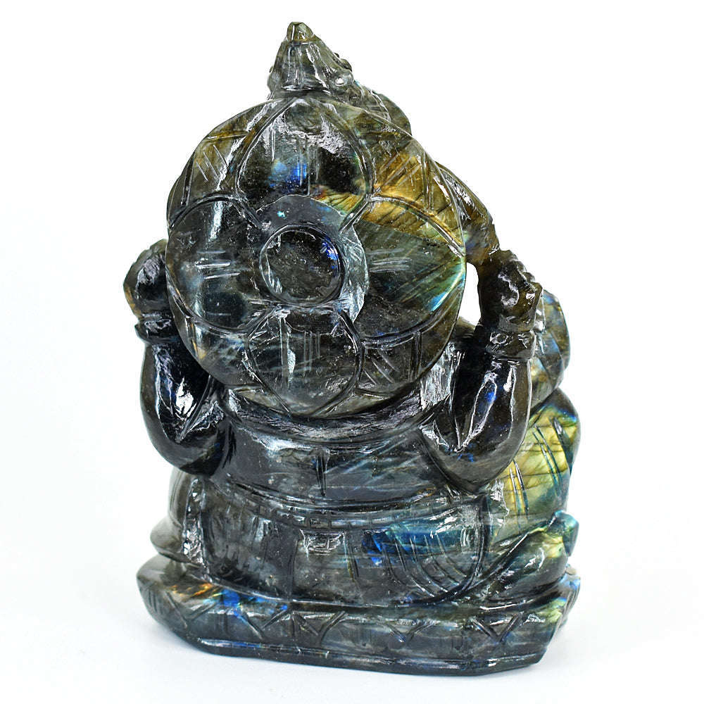 gemsmore:Stunning Labradorite Hand Carved Genuine Crystal Gemstone Carving Massive Lord Ganesha