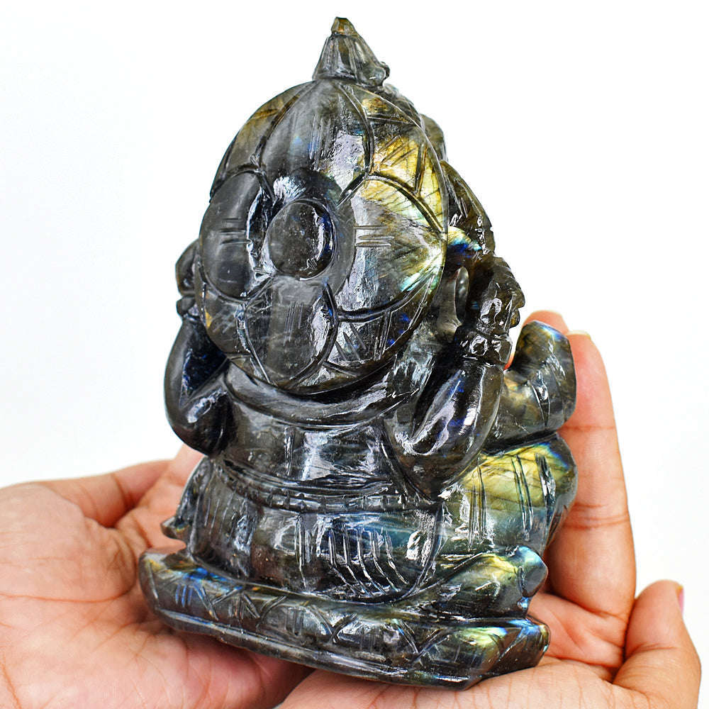 gemsmore:Stunning Labradorite Hand Carved Genuine Crystal Gemstone Carving Massive Lord Ganesha