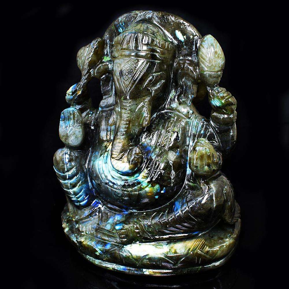 gemsmore:Stunning Labradorite Hand Carved Genuine Crystal Gemstone Carving Massive Lord Ganesha
