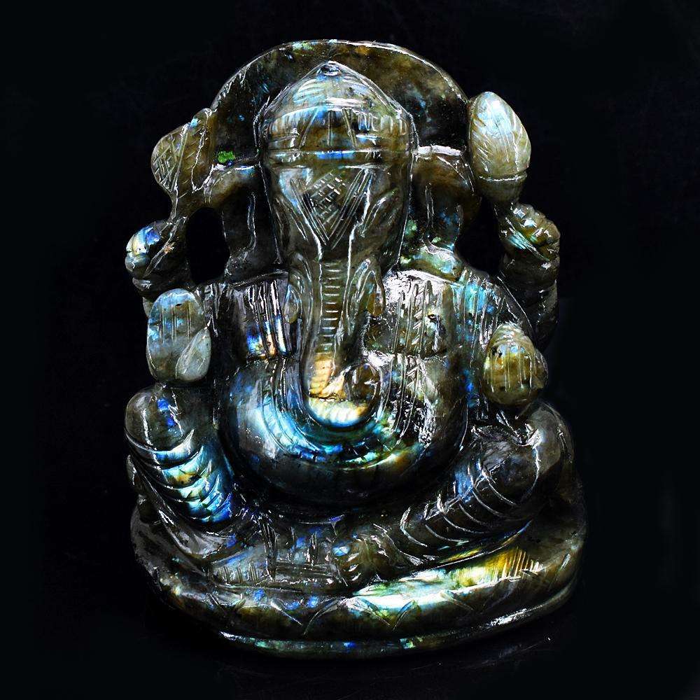 gemsmore:Stunning Labradorite Hand Carved Genuine Crystal Gemstone Carving Massive Lord Ganesha