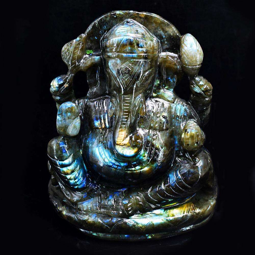 gemsmore:Stunning Labradorite Hand Carved Genuine Crystal Gemstone Carving Massive Lord Ganesha