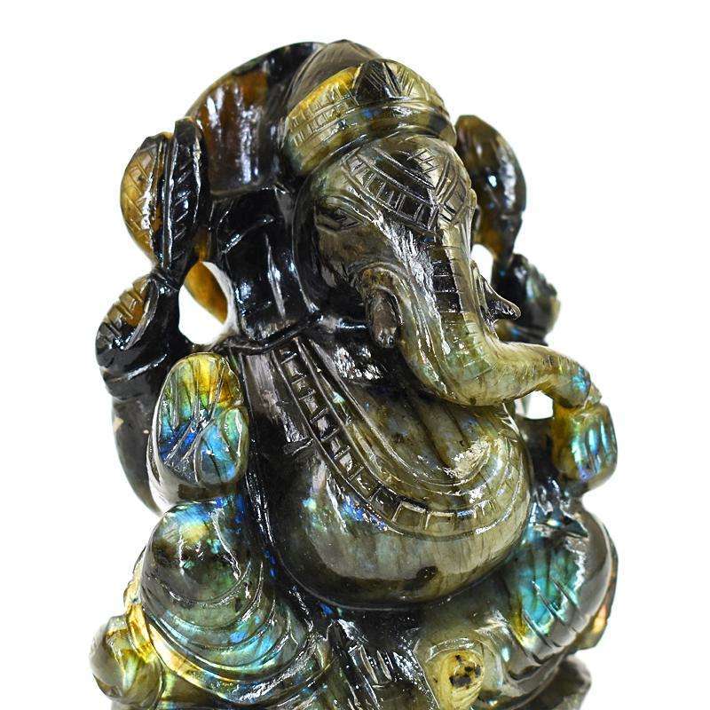 gemsmore:Stunning Labradorite Hand Carved Genuine Crystal Gemstone Carving Massive Lord Ganesha