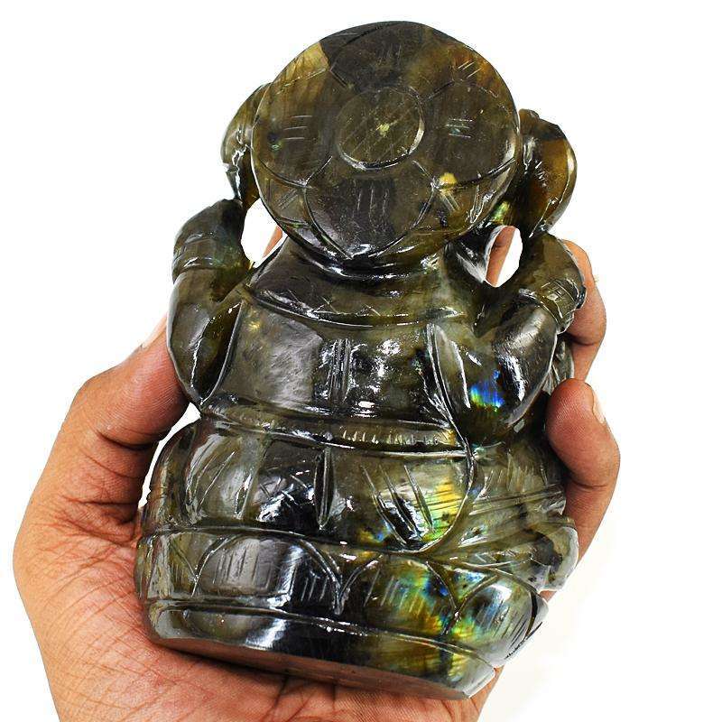 gemsmore:Stunning Labradorite Hand Carved Genuine Crystal Gemstone Carving Massive Lord Ganesha