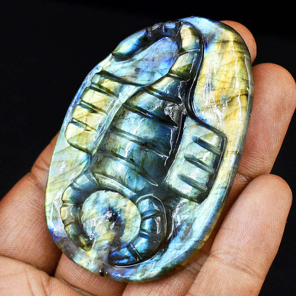 gemsmore:Stunning Labradorite  Hand Carved Genuine Crystal Gemstone Carving Scorpion