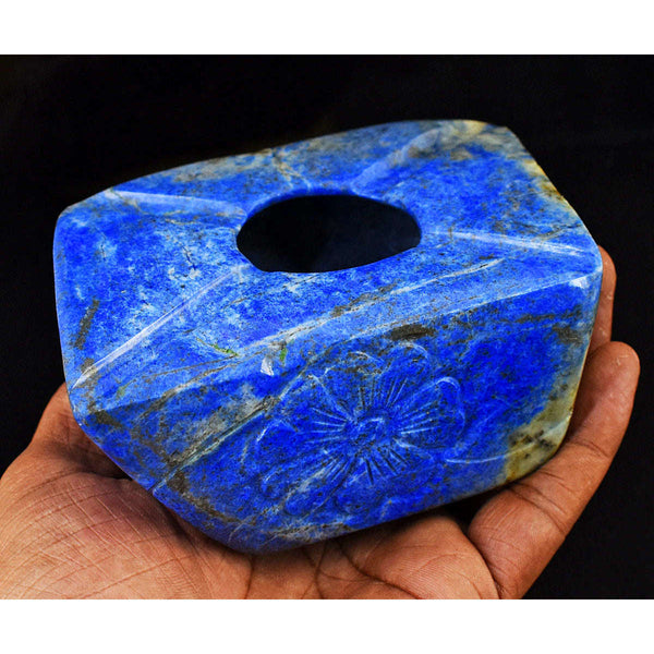 gemsmore:Stunning Lapis Lazuli Hand Carved Genuine Crystal Gemstone Carving Ash Trey