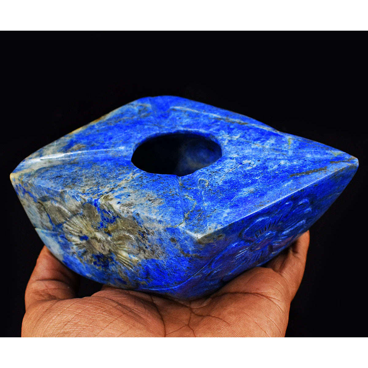 gemsmore:Stunning Lapis Lazuli Hand Carved Genuine Crystal Gemstone Carving Ash Trey