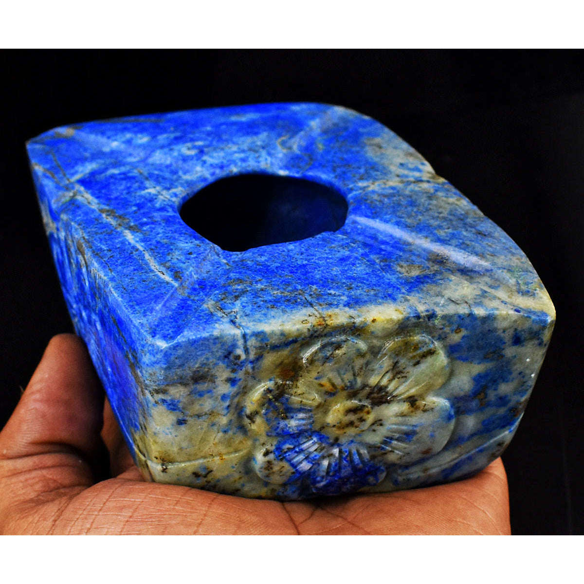 gemsmore:Stunning Lapis Lazuli Hand Carved Genuine Crystal Gemstone Carving Ash Trey