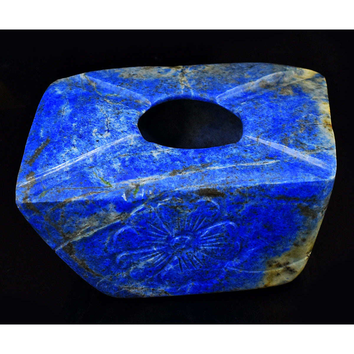 gemsmore:Stunning Lapis Lazuli Hand Carved Genuine Crystal Gemstone Carving Ash Trey