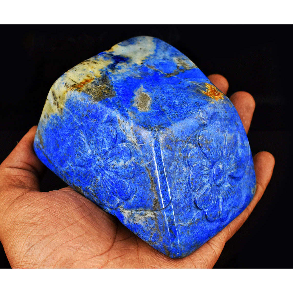 gemsmore:Stunning Lapis Lazuli Hand Carved Genuine Crystal Gemstone Carving Ash Trey