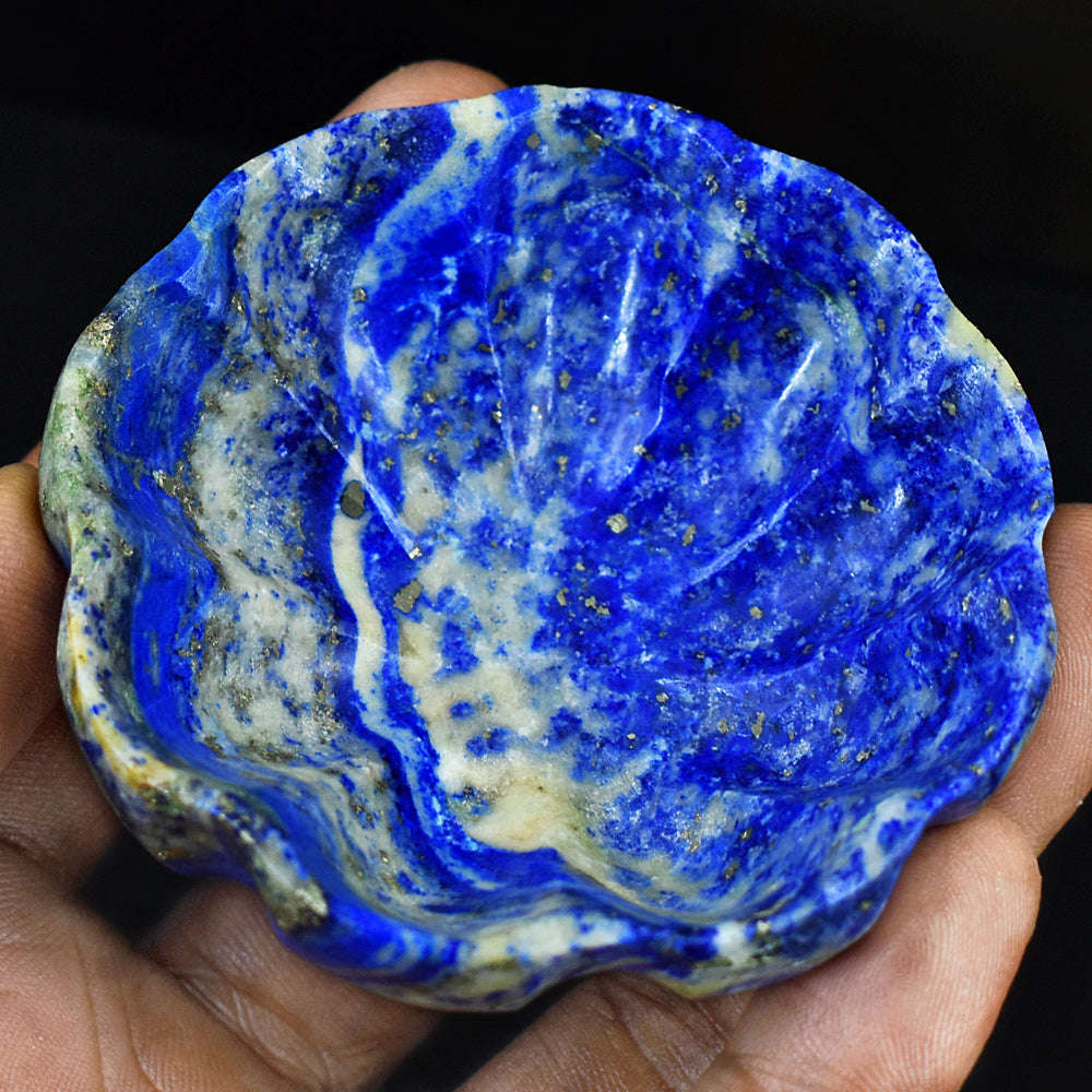 gemsmore:Stunning Lapis Lazuli Hand Carved Genuine Crystal Gemstone Carving Bowl