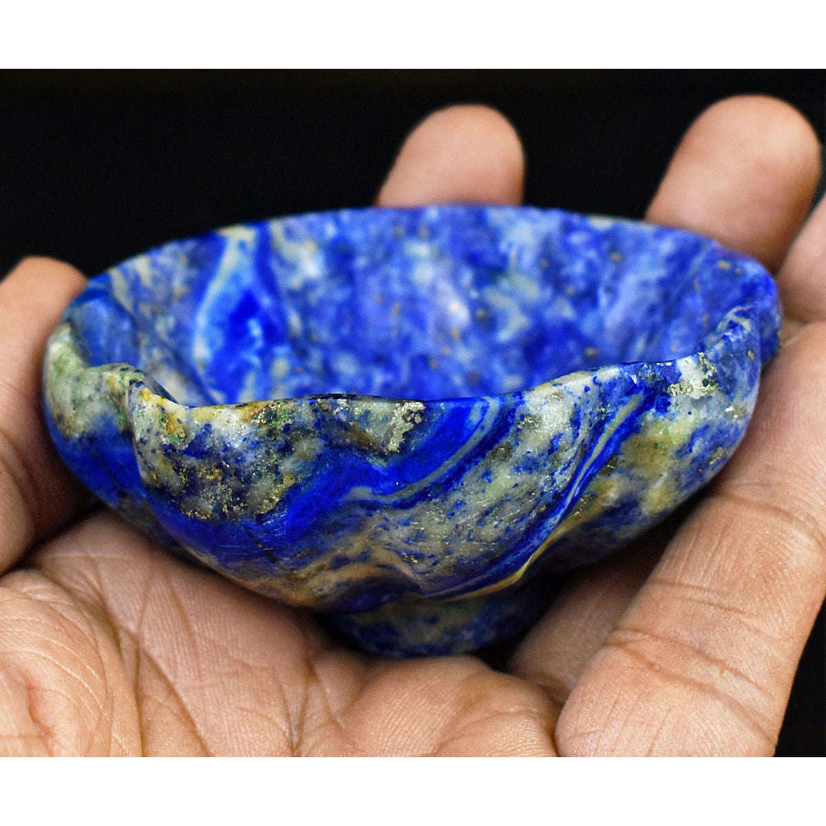 gemsmore:Stunning Lapis Lazuli Hand Carved Genuine Crystal Gemstone Carving Bowl