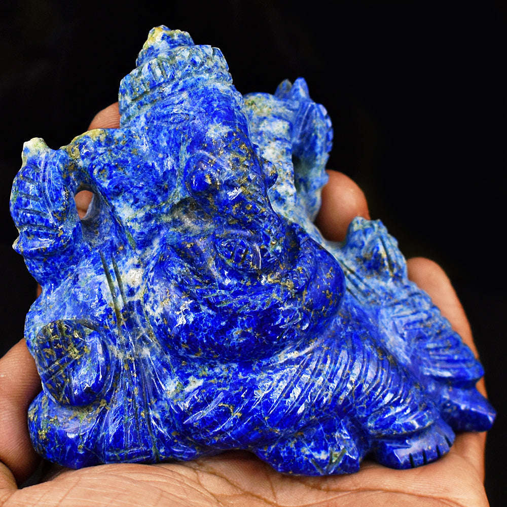 gemsmore:Stunning Lapis Lazuli  Hand Carved Genuine Crystal Gemstone Carving Lord Ganesha