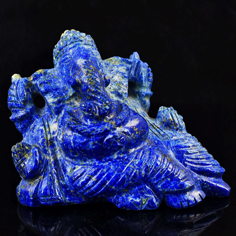 gemsmore:Stunning Lapis Lazuli  Hand Carved Genuine Crystal Gemstone Carving Lord Ganesha