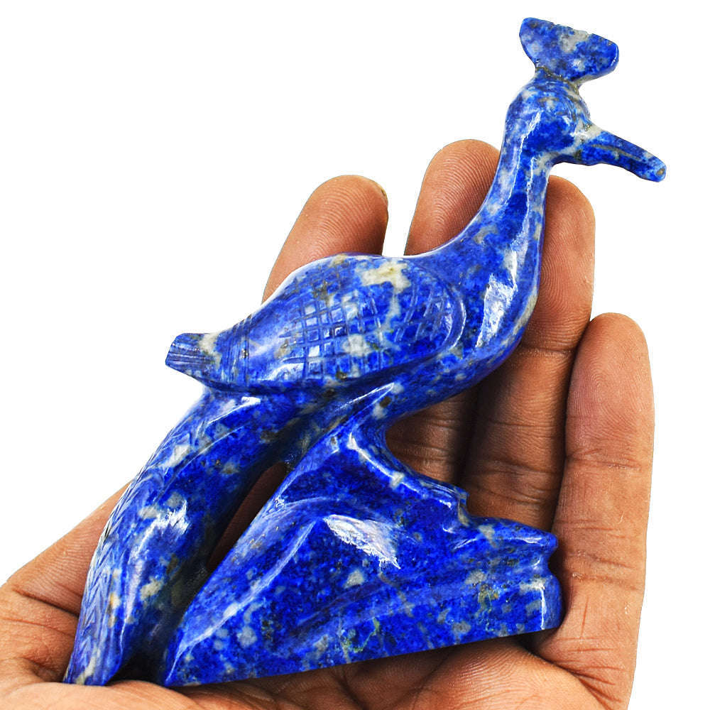 gemsmore:Stunning Lapis Lazuli  Hand Carved Genuine Crystal Gemstone Carving Peacock