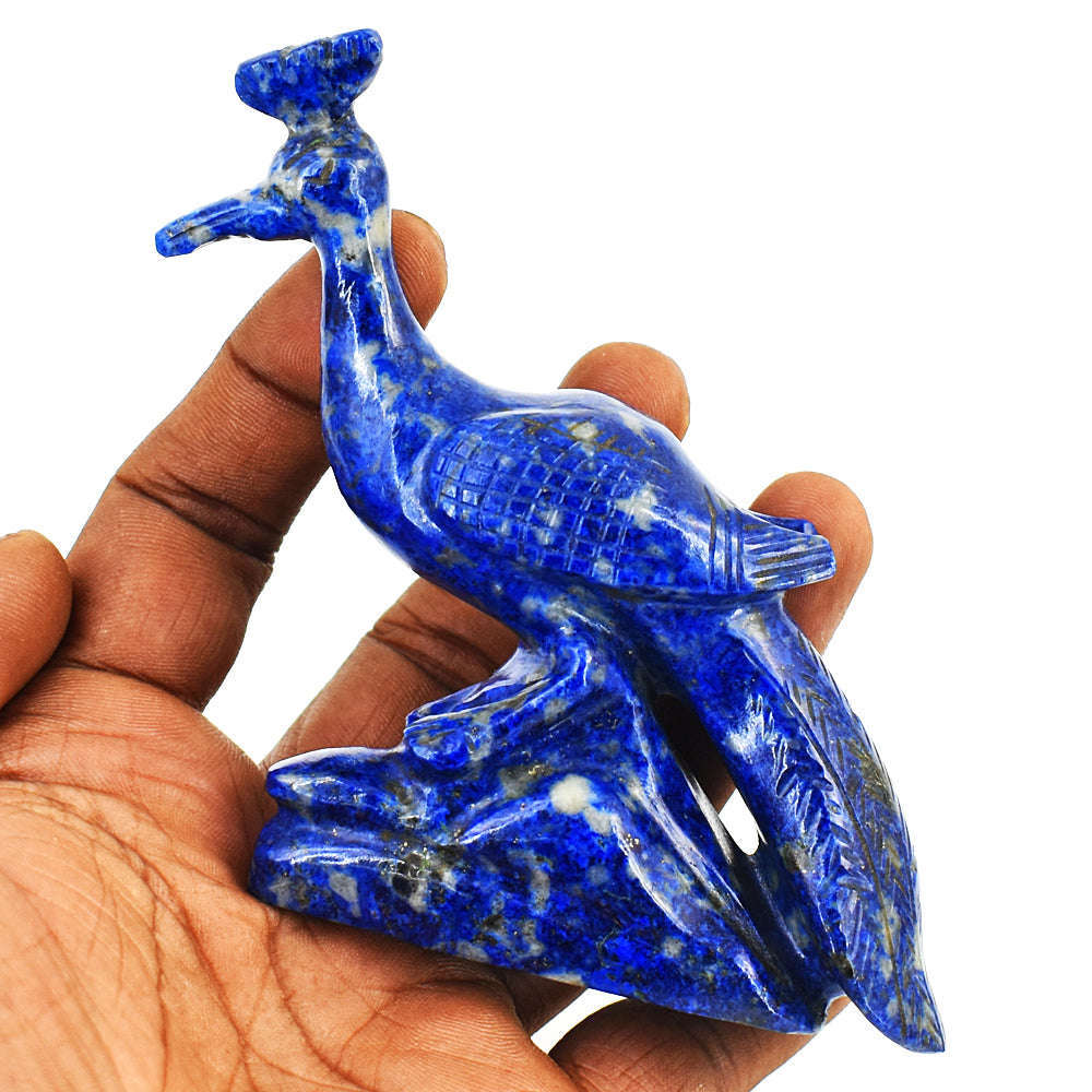 gemsmore:Stunning Lapis Lazuli  Hand Carved Genuine Crystal Gemstone Carving Peacock