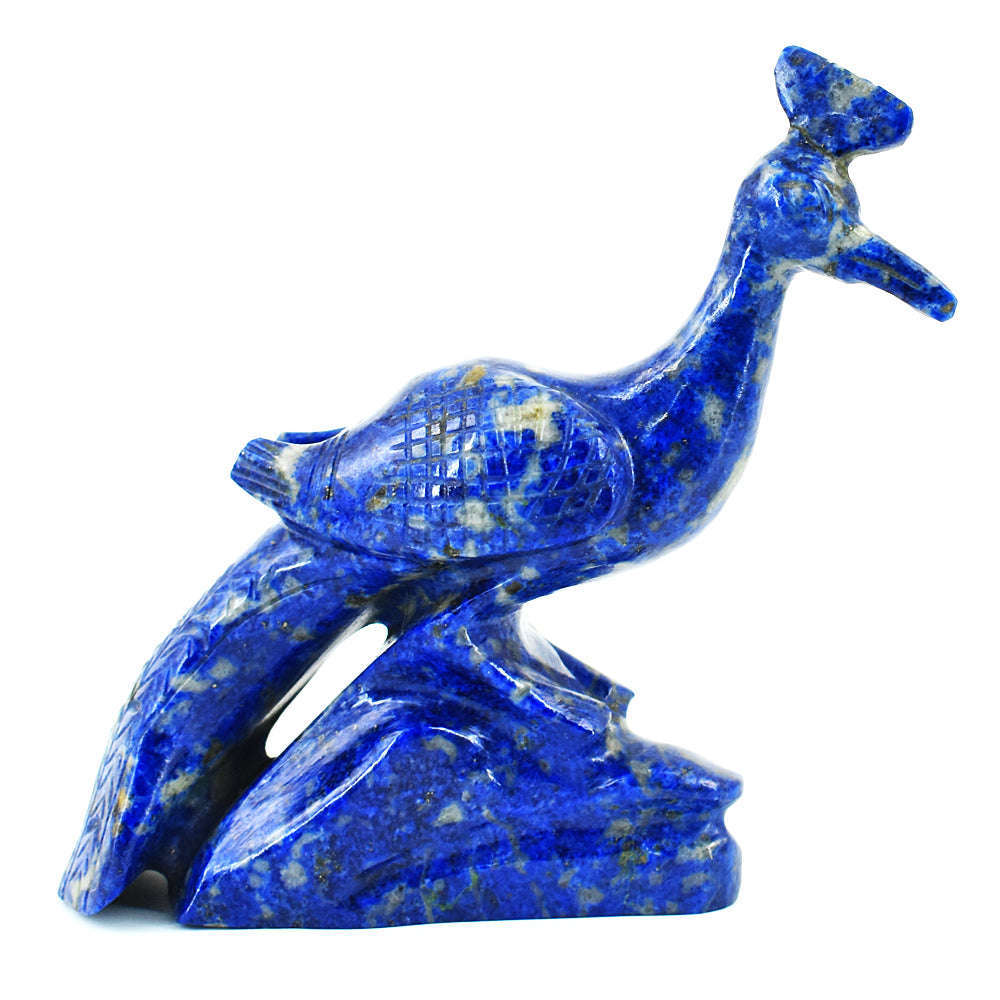 gemsmore:Stunning Lapis Lazuli  Hand Carved Genuine Crystal Gemstone Carving Peacock