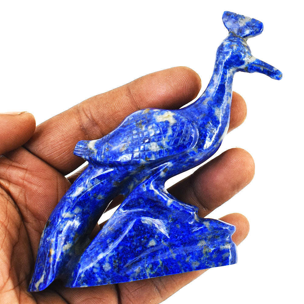 gemsmore:Stunning Lapis Lazuli  Hand Carved Genuine Crystal Gemstone Carving Peacock