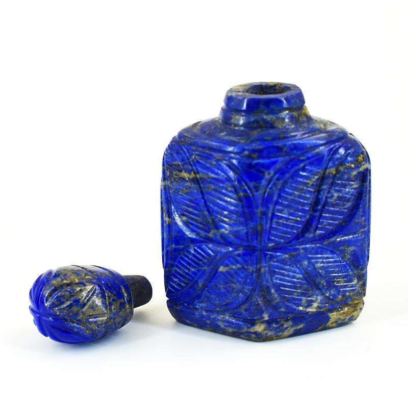 gemsmore:Stunning Lapis Lazuli Hand Carved Genuine Crystal Gemstone Carving Perfume Bottle