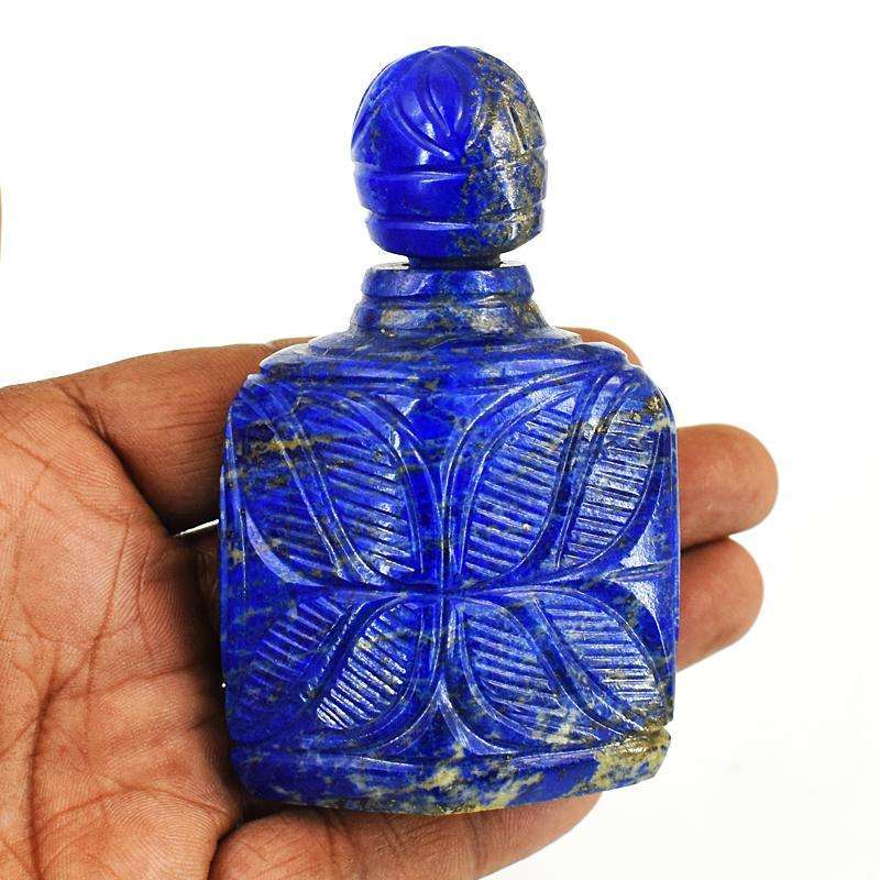 gemsmore:Stunning Lapis Lazuli Hand Carved Genuine Crystal Gemstone Carving Perfume Bottle