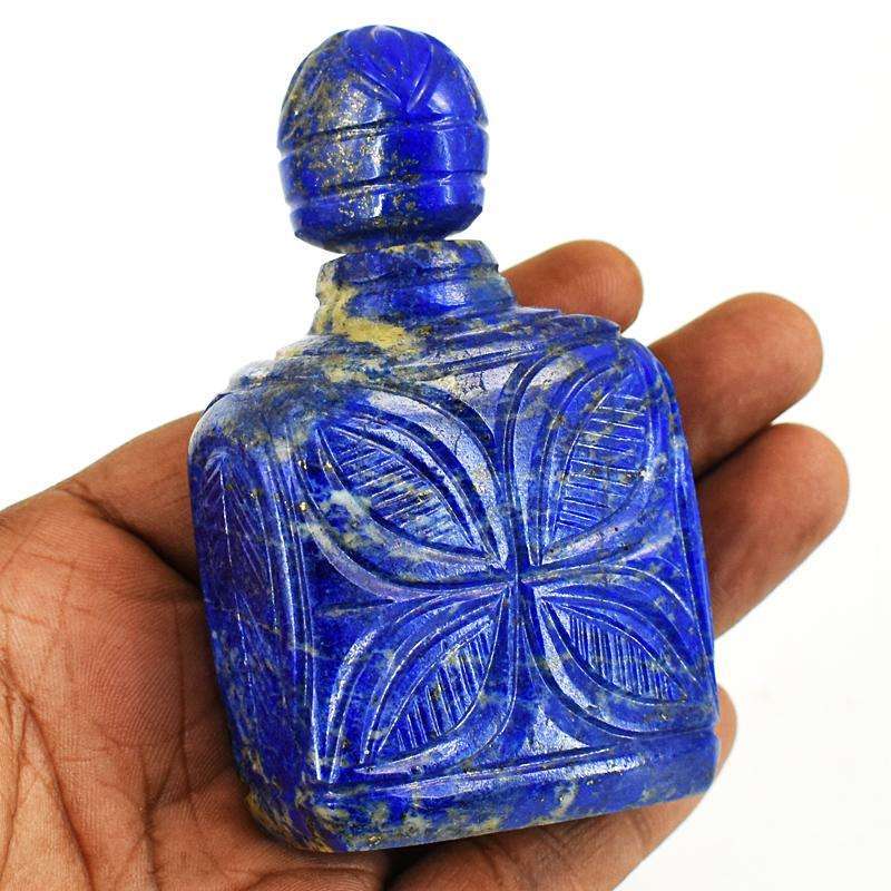 gemsmore:Stunning Lapis Lazuli Hand Carved Genuine Crystal Gemstone Carving Perfume Bottle