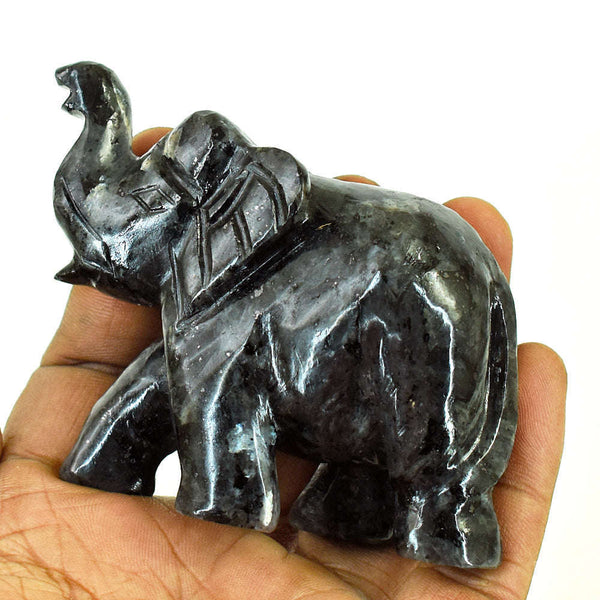 gemsmore:Stunning Larvikite Hand Carved Genuine Crystal Gemstone Carving Elephant