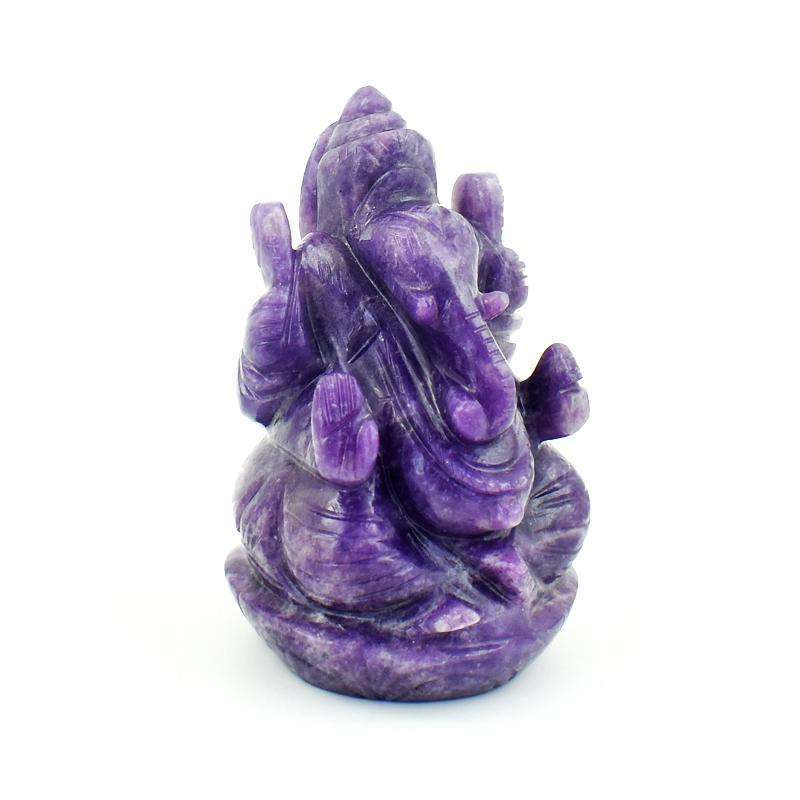 gemsmore:Stunning Lavender Lepidolite Carved Crystal Ganesha Idol