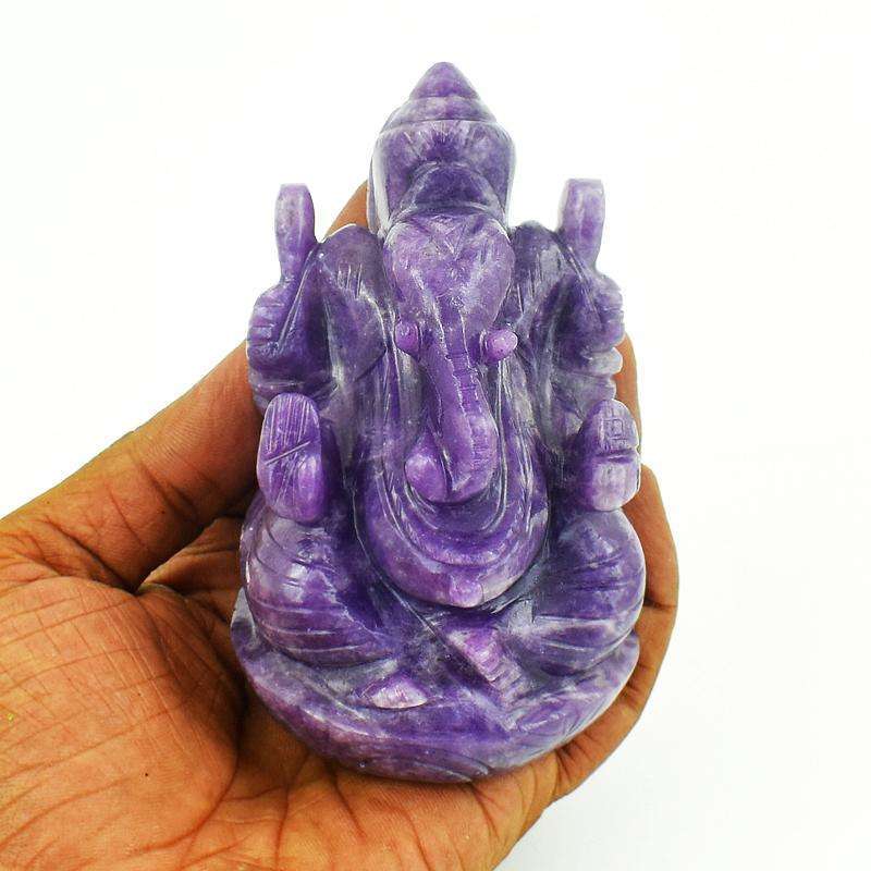 gemsmore:Stunning Lavender Lepidolite Carved Crystal Ganesha Idol