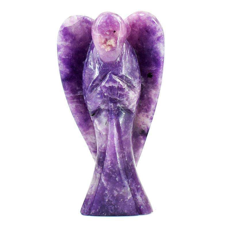 gemsmore:Stunning Lepidolite  Hand Carved Genuine Crystal Gemstone Carving Angel