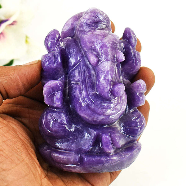 gemsmore:Stunning Lepidolite  Hand Carved Genuine Crystal Gemstone Carving Lord Ganesha