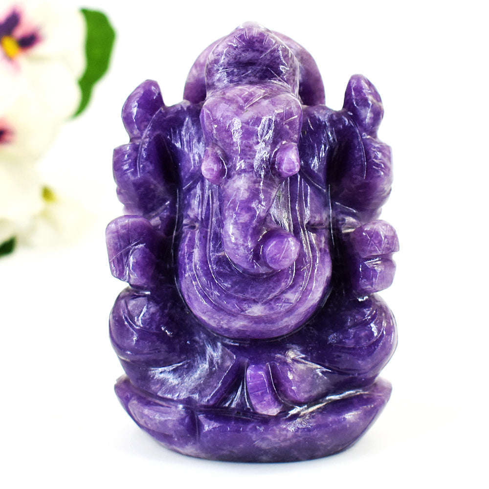 gemsmore:Stunning Lepidolite  Hand Carved Genuine Crystal Gemstone Carving Lord Ganesha