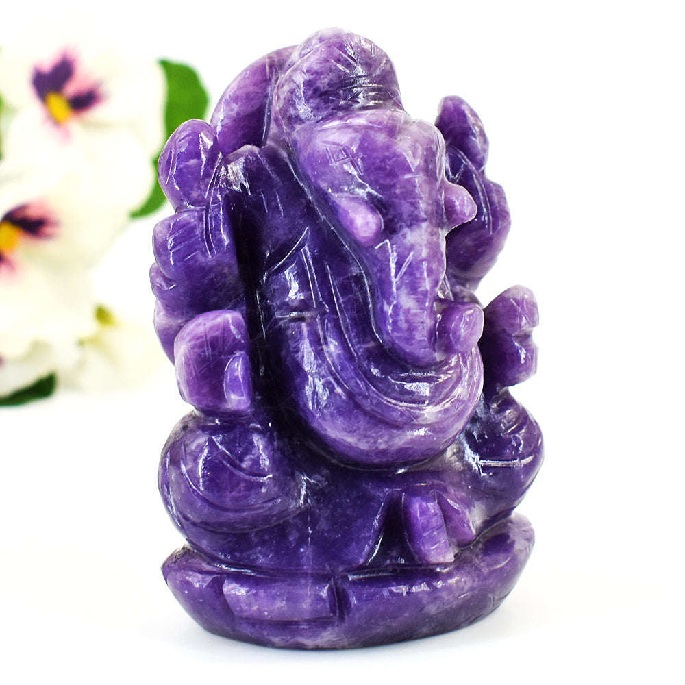 gemsmore:Stunning Lepidolite  Hand Carved Genuine Crystal Gemstone Carving Lord Ganesha