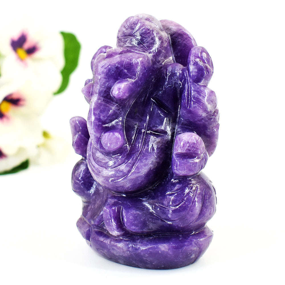 gemsmore:Stunning Lepidolite  Hand Carved Genuine Crystal Gemstone Carving Lord Ganesha